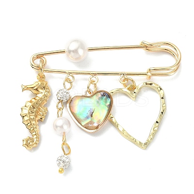 Heart with Sea Horse/Shell/Starfish Pendant Kilt Pins JEWB-BR00121-1