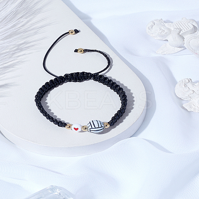 1Pc Sport Theme Acylic & Alloy Braided Bead Bracelets BJEW-LP0003-23A-1
