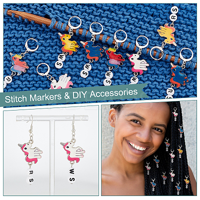 Alloy Enamel & Acrylic Pendant Locking Stitch Markers HJEW-AB00110-1