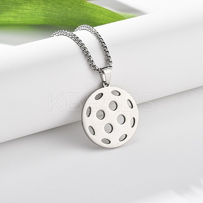 201 Stainless Steel Pickleball Pendant Box Chain Necklaces for Women Men LS-NJEW-H050-01A-P-1