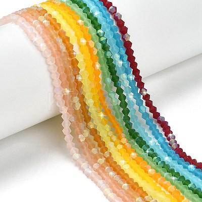12 Strands 12 Colors Imitate Austrian Crystal Bicone Frosted Glass Beads Strands GLAA-F029-TM4mm-1