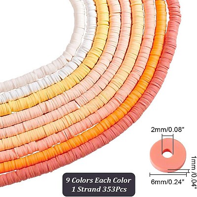 9 Strands 9 Colors Flat Round Handmade Polymer Clay Beads CLAY-WR0001-01-1