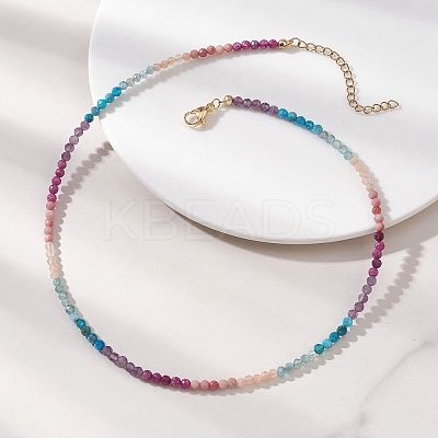 3.5MM Faceted Round Natural Rhodonite & Amethyst & Apatite & Sunstone & Ruby Beaded Necklaces NJEW-JN05973-1