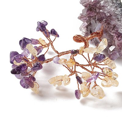 Natural Yellow Quartz & Amethyst Tree Display Decoration DJEW-G027-05RG-04-1