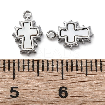 304 Stainless Steel Pave Natural White Shell Cross Charms STAS-S163-26P-1