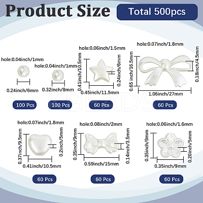 500Pcs 7 Styles ABS Plastic Imitation Pearl Beads MACR-SP0001-98-1
