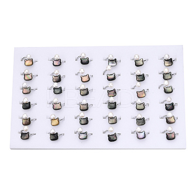 Natural Pearl Finger Open Cuff Ring with Black Shell PEAR-N022-C01-1