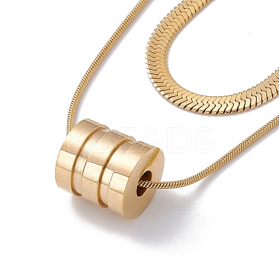 2Pcs 2 Style Ion Plating(IP) 304 Stainless Steel Column Pendant Necklaces Set NJEW-G090-03G-1