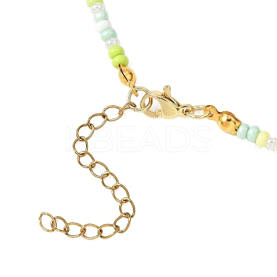 Flower Alloy Enamel Pendant Glass Seed Beaded Necklaces for Women NJEW-JN05550-01-1