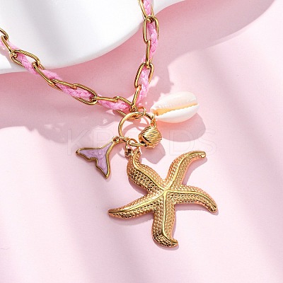 Starfish & Mermaid Tail Shape 304 Stainless Steel Enamel Pendant Necklaces NJEW-L465-08G-1