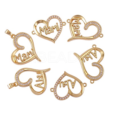 6Pcs 6 Style Brass Micro Pave Clear Cubic Zirconia Links ZIRC-SZ0001-50-1