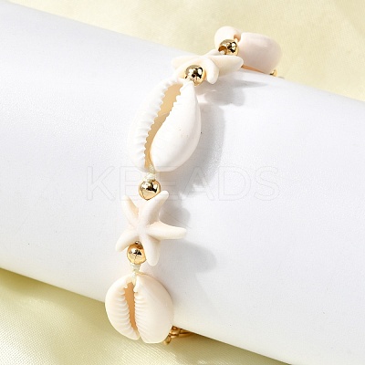 Starfish Couch Shell Beaded Bracelets for Women BJEW-F520-05G-1