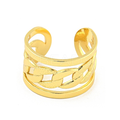 304 Stainless Steel Oval Curb Chain Wide Open Cuff Rings for Women RJEW-G321-16G-1
