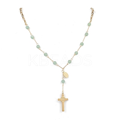 Natural Green Aventurine Round Rosary Bead Necklaces NJEW-JN05574-03-1