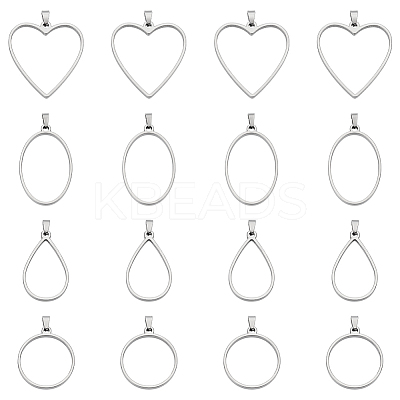 24Pcs 4 Style 304 Stainless Steel Open Back Bezel Pendants PALLOY-UN00029-1