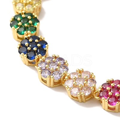 Rack Plating Brass Pave Cubic Zirconia Flower Link Chain Bracelets for Women BJEW-A018-03G-02-1