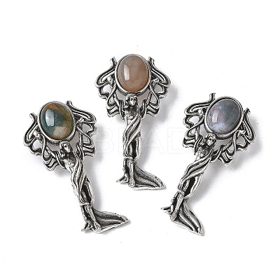Angel Brass Natural Indian Agate Pendants KK-D361-02AS-29-1