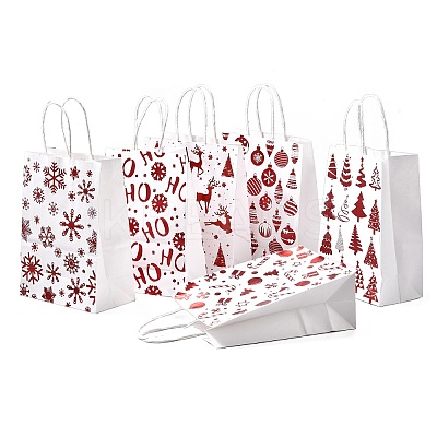 Christmas Theme Printed Paper Tote Bags with Handles ABAG-B008-02-1