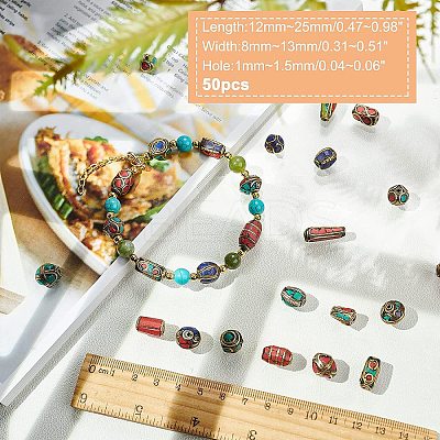 50PCS Mixed Antique Golden Handmade Tibetan Style Beads TIBEB-PH0003-01-WH-1
