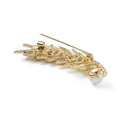 Rhinestone Wheat Brooch Pin with Plastic Pearl Beaded LS-PALLOY-K002-02KCG-01-1