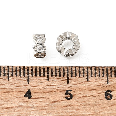 Hexagon Brass Micro Pave Clear Cubic Zirconia European Beads KK-Z156-01P-03-1