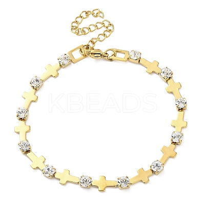 304 Stainless Steel Crystal Rhinestone Link Chain Bracelets for Women BJEW-G712-13B-02-1