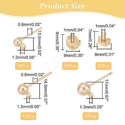 38Pcs 3 Size Brass Ball Stud Earring Post KK-AR0003-01-1