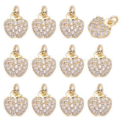 12Pcs Brass Micro Pave Clear Cubic Zirconia Charms KK-BC0015-03-1