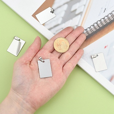 Non-Tarnish 201 Stainless Steel Rectangle Mirror Polished Finish Stamping Blank Tag Pendants X-STAS-S030-01-1