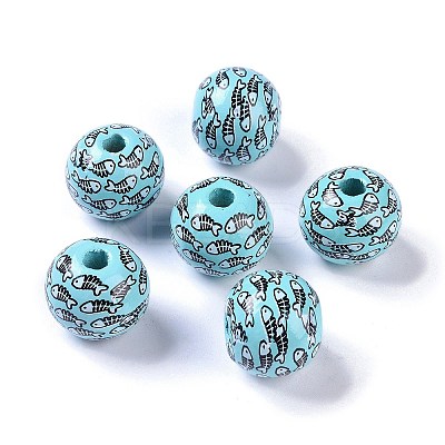 Printed Wood Beads WOOD-C017-01C-1