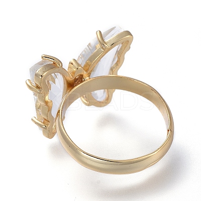 Adjustable Brass Glass Finger Rings RJEW-P148-A01-09-1