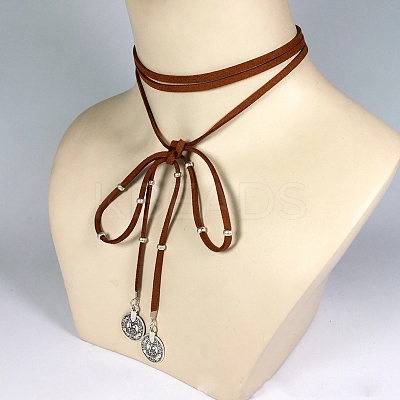 Flat Round Alloy with Suede Cord Lariat Necklaces FS-WG2B7B2-02-1
