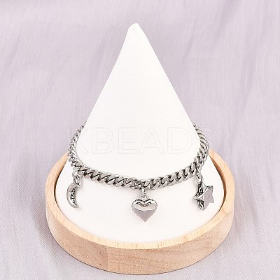 316 Surgical Stainless Steel Moon Heart Star Charm Bracelets BJEW-C125-11P-1