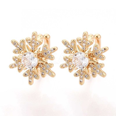 Brass Micro Pave Clear Cubic Zirconia Cuff Earrings EJEW-T047-75G-1