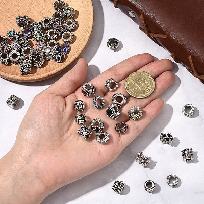 50Pcs 10 Styles Antique Silver Plated Metal Alloy Rhinestone European Beads ALRI-YW0001-29-1
