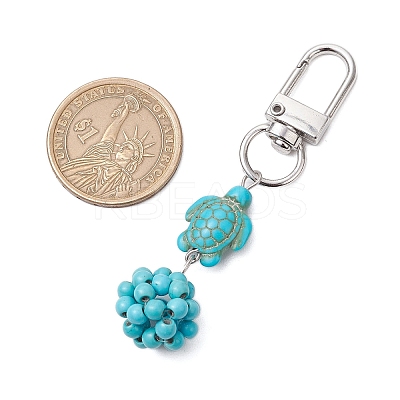 Synthetic Turquoise Beaded Round & Sea Turtle Pendant Decorations HJEW-JM03101-02-1
