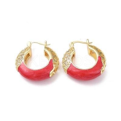 Enamel Hoop Earrings with Clear Cubic Zirconia EJEW-F306-09G-1
