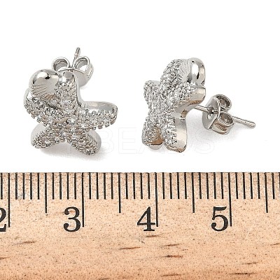 Brass Micro Pave Clear Cubic Zirconia Stud Earrings EJEW-A145-03C-P-1