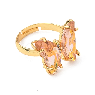 Adjustable Brass Glass Finger Rings RJEW-P148-A01-19-1