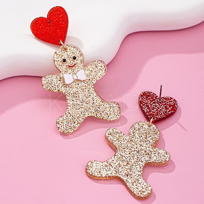 Gingerbread Man Acrylic Dangle Stud Earrings FS-WG762D1-01-1