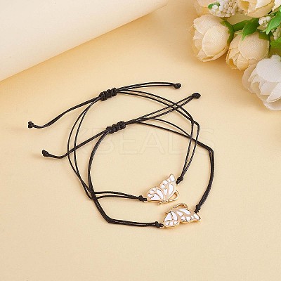 2Pcs Brass Enamel Butterfly Link Bracelets Set JB729B-1