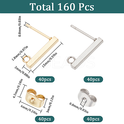 80Pcs 2 Color Rectangle 304 Stainless Steel Stud Earring Findings STAS-SC0008-54-1