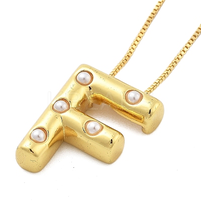 Brass & Plastic Pearl Letter Pendant Box Chain Necklaces for Women NJEW-U017-01G-06-1