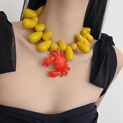 Red Crab Pendant Teardrop Beaded Necklaces for Women FS-WG56857-01-1
