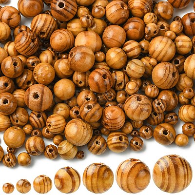 60Pcs Round Natural Wood Beads WOOD-YW0001-58A-1