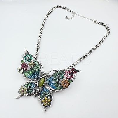 Flower Butterfly Alloy Colorful Enamel & Cat Eye Pendant Necklaces for Women FS-WGE41F5-02-1