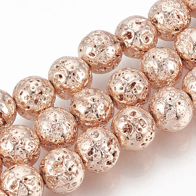 Electroplated Natural Lava Rock Beads Strands G-T061-55C-6mm-1