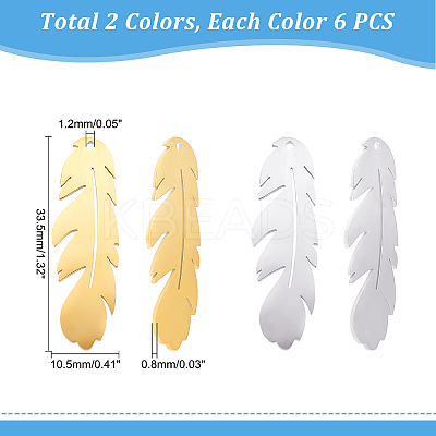 12Pcs 2 Colors 304 Stainless Steel Pendants STAS-UN0033-82-1