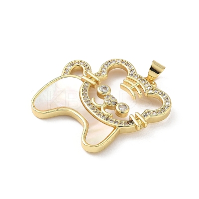 Brass Micro Pave Cubic Zirconia Shell Pendants KK-L239-011G-1
