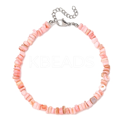 Dyed Natural Freshwater Shell Nuggets Beaded Anklets AJEW-AN00746-04-1